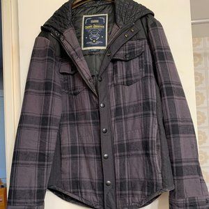 Vtg. Urban Behavior Mens Plaid Shacket Hoodie Quilted Black/Gray Size Large